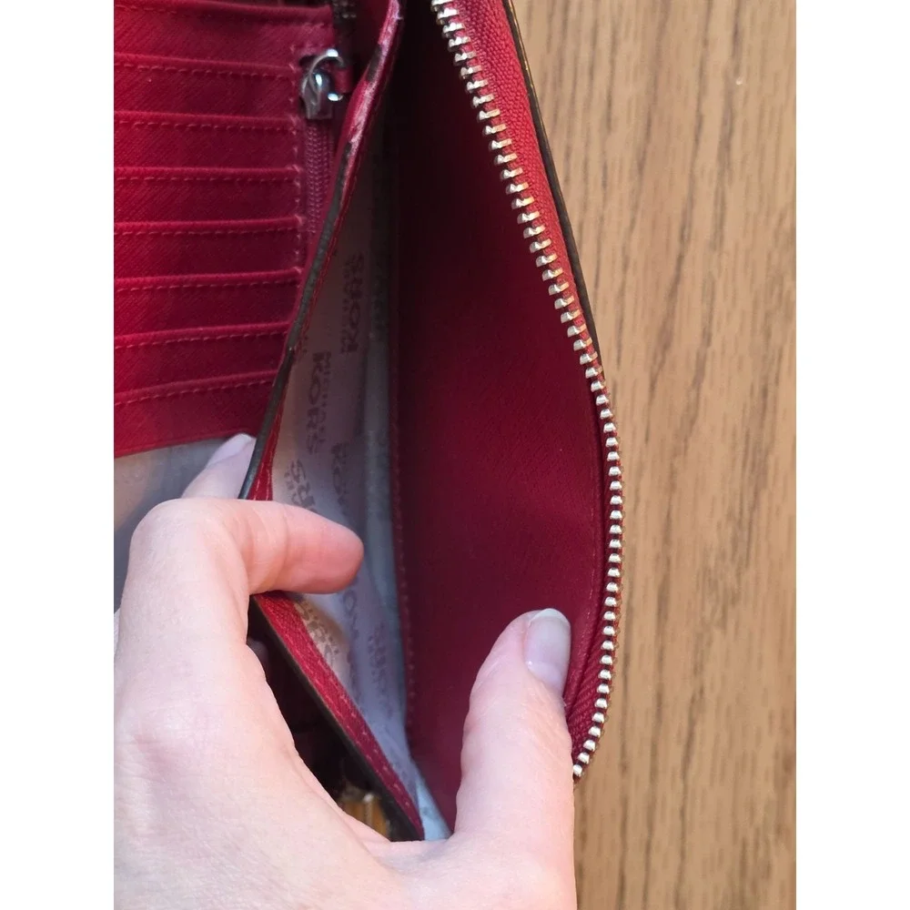 Michael Kors Fulton Zip Large Phone/Wristlet Dark Sangrine Red Pebbled Leather - Picture 12 of 14